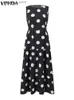 Urban Sexy Kleider Plus Größe 5XL VONDA Bohemian Maxi Kleid Frauen Sommer Ärmellose Polka Dot Sommerkleid Casual Lose Plissee Party Lange Robe mit Gürtel L240309