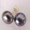 Boucles d'oreilles à tige en perles noires de Tahiti 8-9 mm OR 14 carats box256n