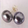 8-9 mm Tahitian Black Pearl Stud Earrings 14k GOLD box256n