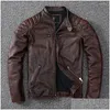 Jaquetas masculinas vintage amarelo marrom real cowe jaqueta de couro genuíno homens casaco de motocicleta mens motociclista roupas primavera outono tamanho asiático 6x dhjmt