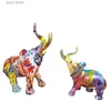 Obiekty dekoracyjne figurki doodle słonia wystrój posąg kolorowy wzór żywicy Zwierzęta biurko Splatter Art Elephant Statue Decor do kolekcji półki T24030