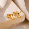 Stud Earrings Stainless Steel Gold Color Small Crescent Moon For Girl Women Daily Wearing Jewelry Cute Phase