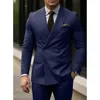 Mais recente blazer calças design fino ajuste ternos para homens 2 peça verde do exército duplo breasted noivo casamento smoking traje homme 240307