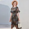 Abiti casual Stampa foglie Abito maxi floreale in seta nera Donna 2024 Summer Long Work Boho Beach Office Party sexy Luxury Plus Size