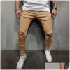 Pantalons pour hommes Mode Hommes Trou Casual Crayon Pantalon Hommes Dstring Jogger Solide Loisirs Mâle Pantalon De Survêtement Drop Livraison Vêtements Hommes Clothi Dhi4J