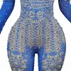 Robes sexy urbaines Sparkle Blue Strass Combinaison Femme Stretch Leggings Singer Come Birthday Party Club Stage Outfit Spandex Yatelandisi L240309