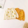 Spring Autumn Baby Girls Sticked Cardigan Sweater Coat 13 Years Flow Embroidery Långärmningsjacka kläder 240301