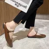 Zapatos de mujer Mingman, sandalias T5933-1 Baotou, medias zapatillas, suela plana, uso exterior, medio soporte, zapatos individuales para mujer