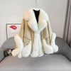 Manteau de fourrure mi-long pour femme, pleine peau de renard, avec poche chaude, amincissant, nouvelle collection hiver 2023, 444106