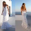 BacklakeGirls Sexy Diepe V-hals Mouwloze Zeemeermin Trouwjurken Gekruiste Bandjes Backless Kant Bruidsjurken Robe De Mariee198J