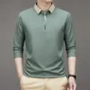 Mens Long Sleeve Turndown Collar Waffle Tshirt Business Casual Contrast Line Polo Shirt 240226