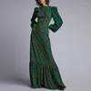 Casual Dresses Women Elegant Party Long 2024 Sexig Deep V Flower Print Robe Dress Vintage Lantern Sleeve Pleated Bohemian Vestidos