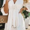 Dress New White Summer Dresses for Women Lace V Neck Short Flare Sleeve Holiday Dress High Waist Casual Ruffles Tiered Midi Dress Robe