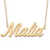 Malia nome colar pingente personalizado para mulheres meninas crianças melhores amigos mães presentes 18k banhado a ouro aço inoxidável