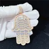 Atacado de luxo personalizado hamsa 925 prata esterlina baguette diamante gelado banhado a ouro vvs moissanite hamsa pingente