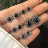 Brincos 5 pares/set vintage preto gemas waterdrop flor em forma de cristal feminino orelha moda jóias