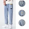 Pantaloni da uomo da uomo di alta qualità streetwear strappato nostalgico graffiato jeans casual cotone slim fit denim pantaloni elasticizzati pantalone maschile 2024