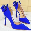 Women 10.5cm High Heels Silk Pumps Sweet Style Rhinestone Bow Super High Heels Lady Fetish Wedding Bridal Pink Green Blue Shoes 240227