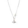 Viviennes Westwoods VV Saturn Needle Necklace Diamond Full Diamond Needle Simple Paper Clip Titanium Steel Collar Necklace