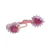 Kolczyki Dangle w 585 Purple Gold for Women Red Gem Serce w kształcie serca Wyplata 14K Rose Świecenie Słodka biżuteria bankietowa