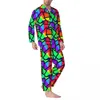 Мужская одежда для сна с геометрическим рисунком 80-х годов, пижамный комплект, весенний яркий ретро-стиль, граффити, модный пижамный комплект из 2 предметов, повседневная свободная ночная рубашка на заказ