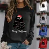 Sweatshirts Ful Fat Cat Hoodies Womens Christmas Print Sweatshirt Round Neck Fit Hooded Pullover Tops Xmas långärmad lättvikttröja