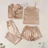 Sleep abbigliamento da donna Summer Ice Silk Pigiamas Set Women 4 pezzi abiti da casa Fashion Slim Notwear Abesate Stitosuli congiunti congiunti de pijama