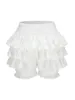 Calções femininos kawaii bloomers cor sólida 3d enrugado em camadas plissado cintura elástica calças curtas verão lolita culotte y2k 2000s