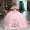 Robe De bal rose chérie Quinceanera robes perles Appliques fleur longue robe De bal robes De fête d'anniversaire robes De 15 Anos