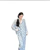 Zweiteilige Damenhose, Designer-Marke miu Pyjamas für Damen, koreanische Version, Eisseide, bedruckt, Schlaf-Lounge, faul, lässig, locker und schlankmachend, Kopftuch-Set 881