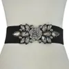 Riemen vrouwen bruiloftsfeest mode luxe bloemen buckle rhinestone elastische brede clinch riem tailleband2481