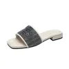 Designer Slides Women Luxury Slippers Rhinestone Sandals Summer Slide Ladies Beach Classic P Sandal Triangle Chunky Heels Rubber Sole Shoes