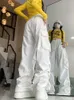 Houzhou White Cargo Parachute Pants Y2K workowate kpop plisowane spodnie Hip Hop Style Zagima Koreańskie Koreańskie Joggery nogi 240304