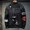 Mężczyzna marka dżinsowa kurtka Hip Hop Streetwear Punk Motorcycle Ripped Druku