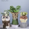 Vases Animal with Glasses Flower Vase Cute Owl Deer Fox Raccoon Resin Flowers Pots Desk Ornament Garden Flowerpot Sculpture Craft L240309