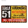 Metallmålning Vintage Area 51 Tin Sign Metal Poste UFO Vintage Plack Dekorativa väggplattor Retro Cafe Bar Decoration 20x30cm T240309