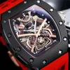 2024 Herrklocka RM47 Tourbillon Integrated Movement Sapphire Crystal Glass Mirror Natural Rubber Strap Waterproof Djup på 100 meter