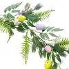 Decorative Flowers Easter Flower Vines Garland Ornament Green Leaves Rustic Spring Summer Wreath Colorful Egg For Birthday Farmhouse