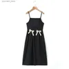 Urban Sexy Dresses Fashion Backless Bow Tie Long Dress for Women Clothing 2024 Spring French Vintage Bow Sling Black Dress A-Line Dress L240309