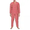 Vêtements de nuit pour hommes Blanc et Rouge Polka Dot Pyjama Ensembles Automne Vintage Spot Imprimer Belle Maison Unisexe 2 Pièces Rétro Surdimensionné Vêtements De Nuit