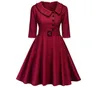 Vrouwen Elegante Lente Wijn Rode Feestjurk Feminino Vestidos Audrey Jaren 60 Swing Rockabilly RobeButton Riemen Formele Jurk3252061