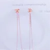 Dangle Earrings 585 Purple Gold 14K Rose Double Line Ear Multi-wear Style Hollow Flower Tassel Jewellery For Women Gift