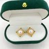 Stud Earrings Square Retro Earring Real Natural Freshwater Pearl 14k Gold Gilled For Women Wedding Jewelry Gift