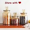 Storage Bottles Transparent Heart Shaped Lid Glass Container Amber Sealed Jars Coffee Bean Kitchen Food Containers
