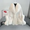 Manteau de fourrure mi-long pour femme, pleine peau de renard, avec poche chaude, amincissant, nouvelle collection hiver 2023, 444106