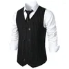 Men's Vests Mens Striped Business Suit Vest Slim Fit Double Breasted Sleeveless Dress Vintage Formal Tuxedo Waistcoat For Wedding Groom