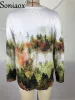 Sweatshirts Femmes Sweatshirts Artiste Peinture à l'huile Forêt Imprimer Manches Longues Dames Printemps Paysage Abstrait Pull 2021 Automne Hauts Pullover