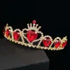 Barrettes à cheveux Barrettes baroques couleur or diadèmes coeur rouge reine princesse couronnes bandeau en cristal enfant filles accessoires de mariage J280r