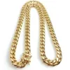 Rostfritt stål smycken 18k guldpläterad hög polerad kubansk länk halsband män 14mm kedja draken-skägg lås 24 26 28 303416