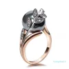 Trendy Rose Gold Color Ring Big Grey Pearl Women Leaf Trendy Jewely Drop Anel Anillos aneis Bagues Femme Statement Jewe245m